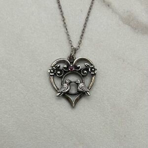 Franklin Mint 1981 Sterling Silver Lovebirds Pendant Necklace With Ruby Stone